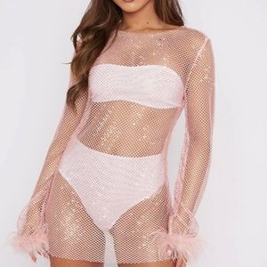 White Fox Disco Inferno Long Sleeve Mini Dress Baby Pink